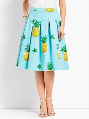 Talbots Aqua A-Line Skirt with Yellow Pineapple Print Size 8